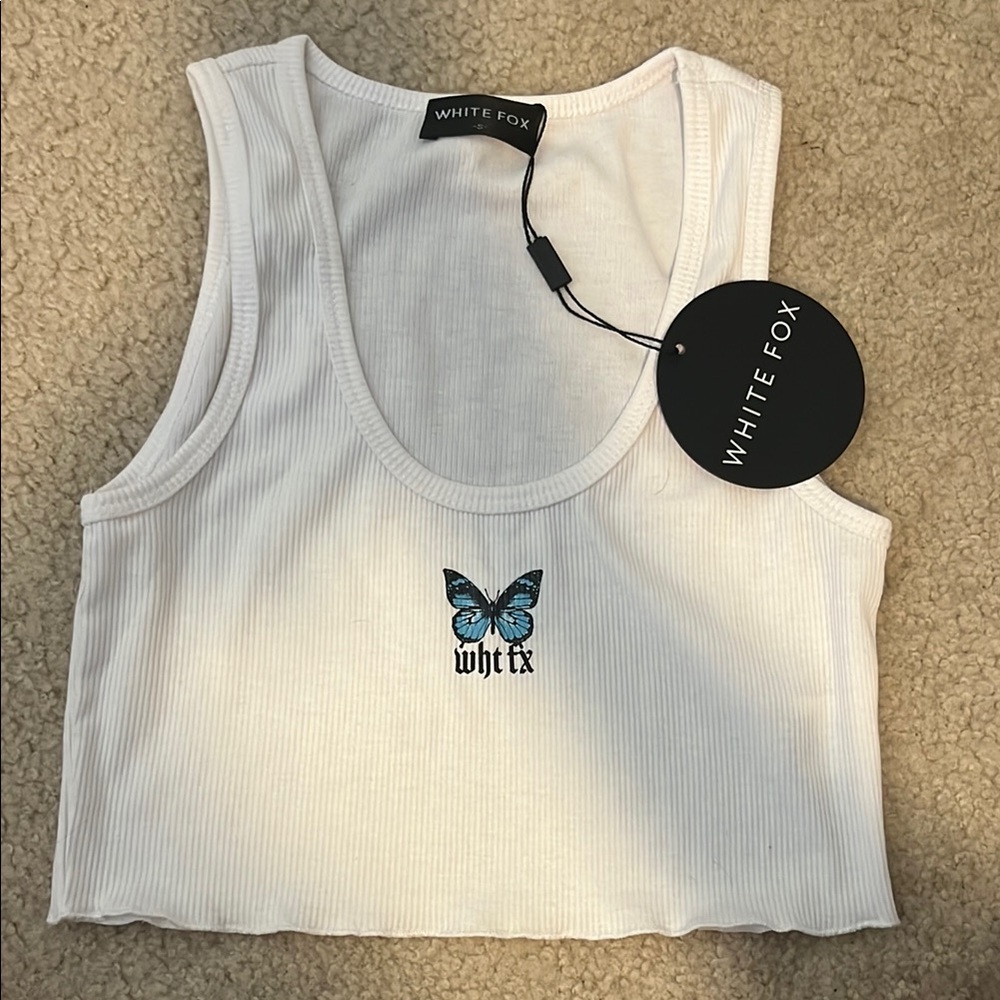 Women's White Ribbed Tank Top